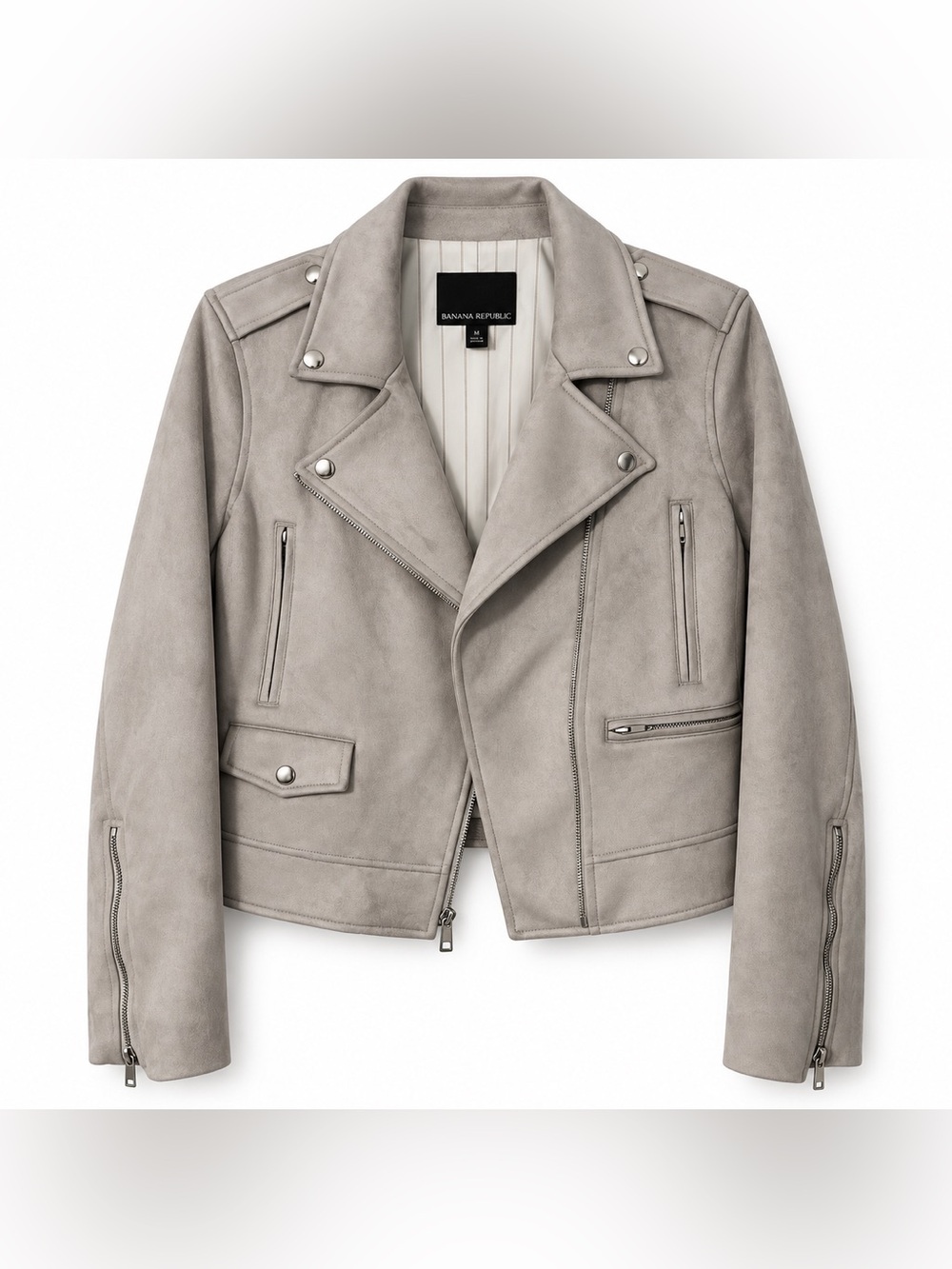 Banana Republic Vegan Suede Moto Jacket - Grey, Size M